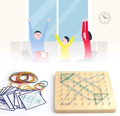 36Pcs 8x8 Thoth Montessori Wooden Geoboard Mathematical Manipulative Material Array Block Geo board with Pattern Cards
