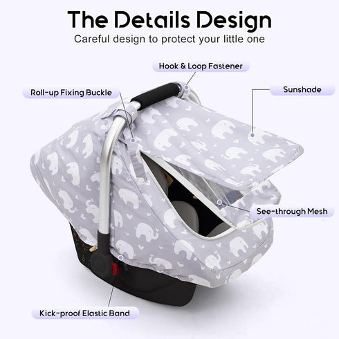 Summer, Car Seat Cover Baby, Mink Dot Infant Car Seat Cover for Outdoor, Breathable Carseat Cover with Mesh Peep Window