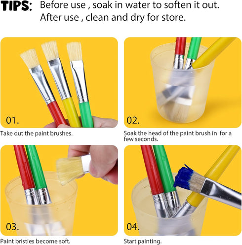 Joyooss Paint Brushes for Kids, 12 Pcs Large Round/Flat Washable No Shed Hog Bristle Toddler Paintbrushes for