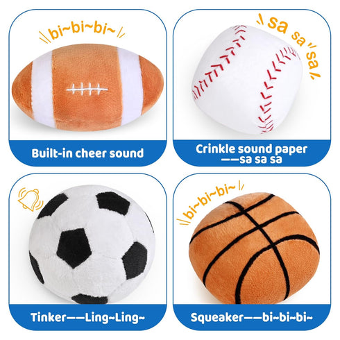0-12 4 0-3-6-9-12 1st 1 KMUYSL Baby Toys Months, My First Sports Bag Plush Toy - Sensory Balls Soft Toys with Crinkle