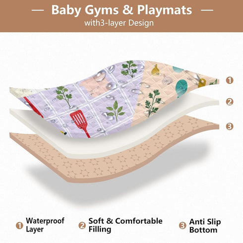 GuoChe 50'' 50'' Food Freshness Kitchen Utensils Pattern Cute Foldable Baby Activity Play Mat for Indoor Outdoor