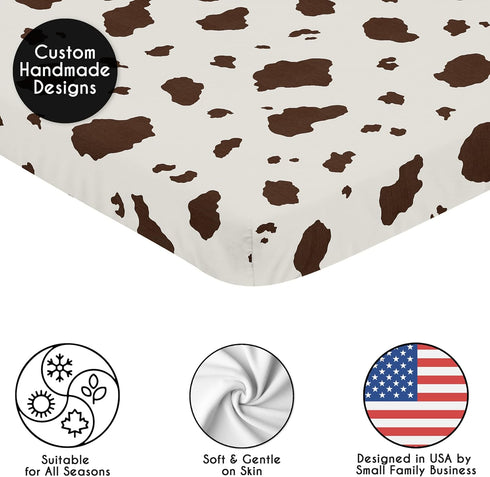 Sweet Jojo Designs Brown Cow Print Baby Boy Fitted Mini Crib Sheet for Western Collection