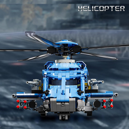 Set (1711 Military Helicopter Building Large Army Plane Model, Rotating Rotor Blades, Compatible with Lego for Boys