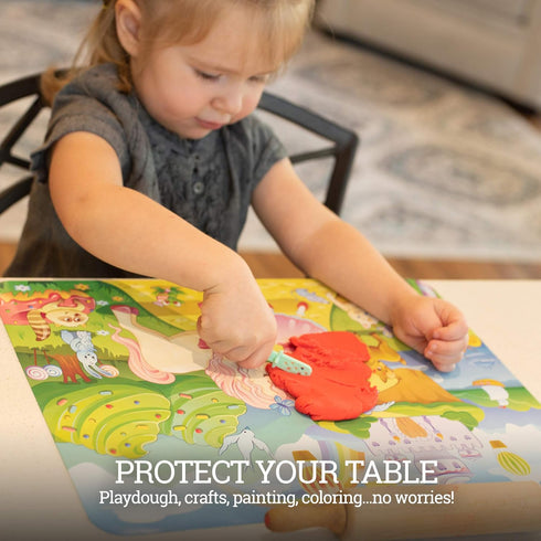 Klean Kids Silicone Placemats for Toddlers - 2 Pack (Mermaid and Princess) Non-Slip with Travel Bag