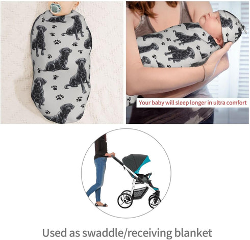 Sets Cute Black Labrador Retrievers Newborn Swaddle Blankets Hat Soft Baby Receiving Blanket Swaddle Sack for Baby