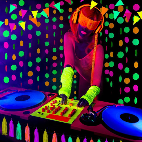 88 Pcs Glow Neon Party Supplies, Including Neon Paper Garland, Paper Tassels Garland, Triangle Flags for Birthday