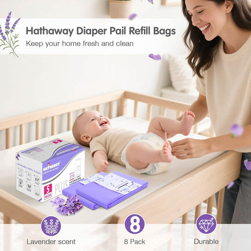 RUZAKO 30% 5 Pack Diaper Pail Refill Bags Compatible With Dekor Plus Diaper Pail, Extra Length, Lavender Scent