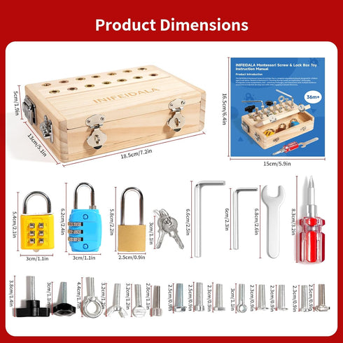 3-5 Set INIFEIDALA Montessori Busy Board - Wooden Sensory Activity Toy for Year Olds with Locks, Keys & Screwdriver