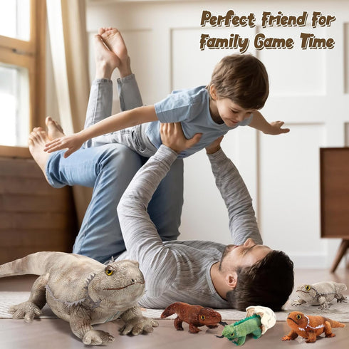 Lenwen 5 Pieces Bearded Dragon Lizard Plush Toy Set, 26 Inch Bearded Dragon Stuffed Animal with 4 Plush Baby Lizards