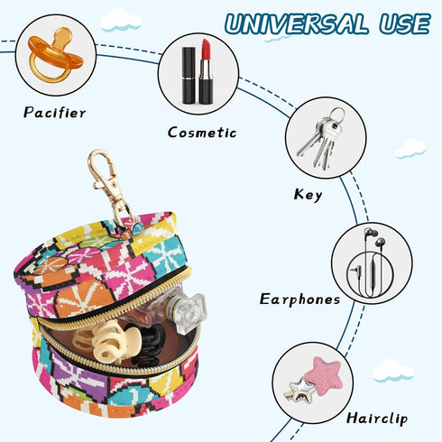 PYBUG Candy Round Pacifier Storage Case, Polyester & TPU Lined with Hook Buckle, Pacifier Container Box for Baby