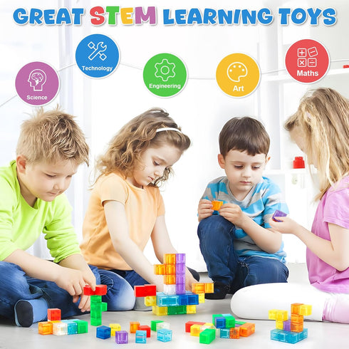 TENYEAH 56 3+ PCS Magnetic Blocks, Transparent Magnet Building Blocks for Toddlers, Preschool Educational Construction