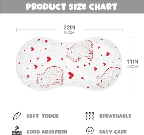 decor gift 4 Pack 22x11in Cotton Muslin Cotton Burp Cloths Easy Care Cartoon Capybaras Red Hearts White spit up Rags