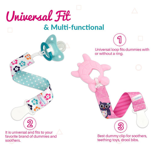 3 Pack Liname Neutral Pacifier Clip - Pacifier Clips for Boys & Girls - Binky Holder Soothie Paci Clip Binkie Clip