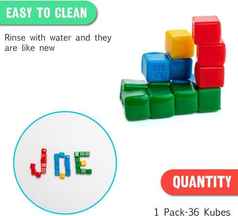 StickiKubes 36 Non-Toxic Stacking Cubes in 4 Colors, Creative Construction Toy with Display Easel (1 Pack)