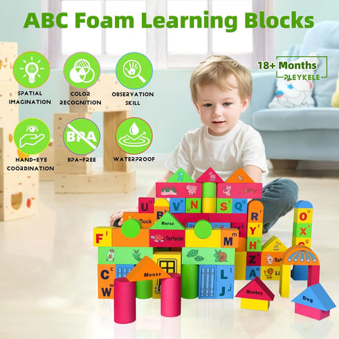 ABC Foam Learning Blocks for 2-4 Years Old Toddlers, Soft Stacking Alphabet Letters Set, Montessori Toys