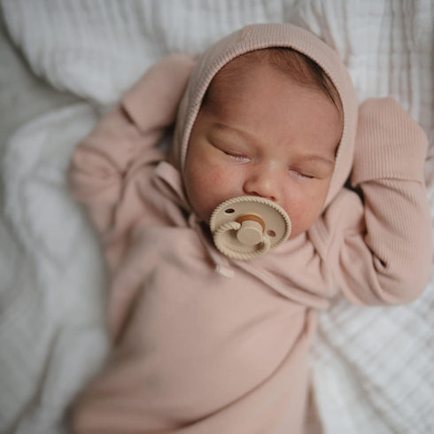 FRIGG Rope SilkySoft Silicone Baby Pacifier, Made in Denmark, BPA-Free, Sage/Croissant, 0-6 Months