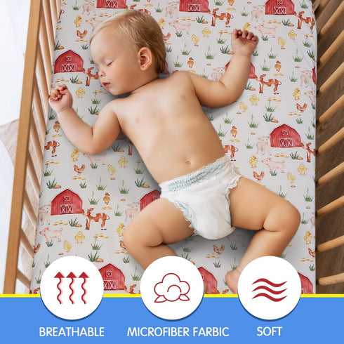 VitalCozy 4 Set 52 28 8 Inches Pcs Farm Animals Crib Sheet Newborn Bedding Nursery Baby Sheets for Girl Boys Baby Gifts