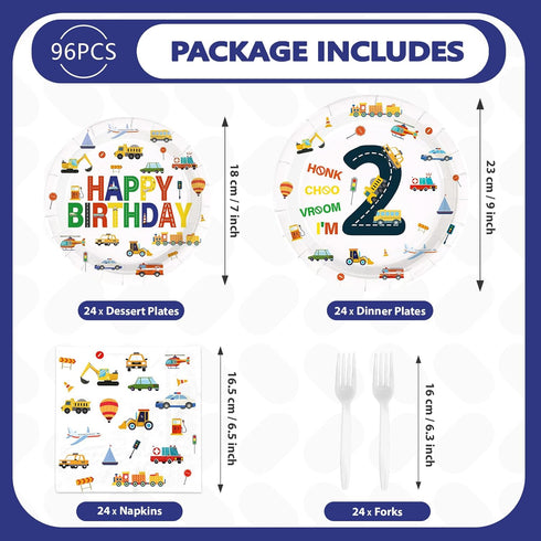 96Pcs 2nd Sailboat Set 2 24 Birthday Cars Party Supplies Transportation Theme Birthday Plates and Napkins Car Train