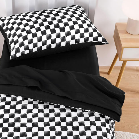 Set 4 Set Wake In Cloud - Toddler Bedding for Boys Girls, Cute Gingham Grid Checkered, Pieces Soft Crib Bed Including