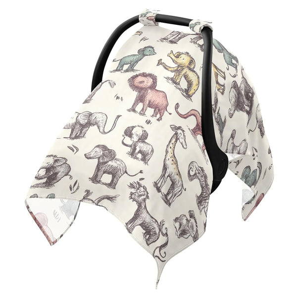 Dalzium Jungle Animals Elephant Lion Car Seat Cover Baby, Carseat Canopy Cover for