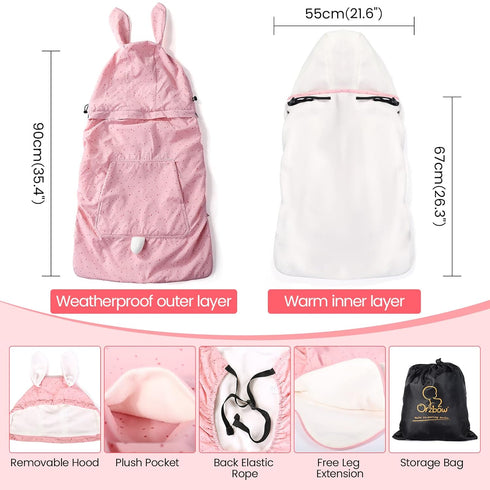Orzbow Baby Winter Carrier Cover with Detachable Hood, Waterproof & Windproof, with Big Pockets, Universal Fit for Baby