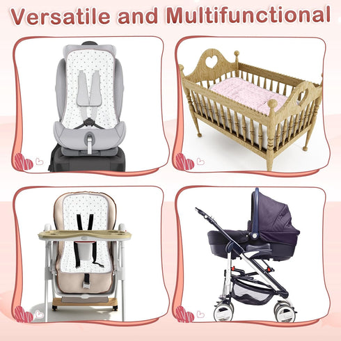 2 Pcs Baby Stroller Seat Liner Accessories, Reversible Cotton Cushion for Newborn Car Seat, Breathable Stroller Mat
