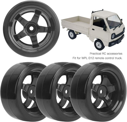 VBESTLIFE 4Pcs RC Rubber Tires, 63mm Antiskid Drift Tyres Wheel Rims for D12 1/10 RC Car Accessories
