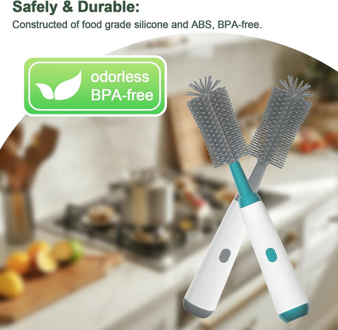 Set Electric Baby Bottle Brush Cleaner with Extended Handle & Drying Holder, Baby Bottle Brush with Silicone