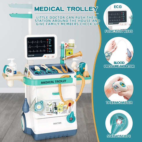 Sotodik 26 Set 3 Doctor Kit for Kids Accessories Pretend Medical Station for Boys & Girls Mobile Cart with Stethoscope