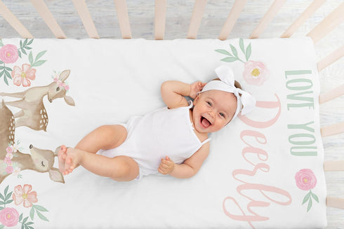 Sweet Jojo Designs Fitted Baby Crib Sheets (Woodland Deer Floral) for Girls, Infant Nursery, Toddler Room - Standard