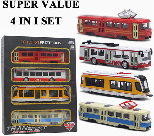 OTONOPI Toy Train Set - Subway Bullet Train High Speed Locomotive Engine Die Cast Model Car for Kids, Pack of 4