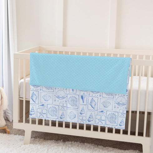 Summer 30x40 Blue Seashells Baby Blanket for Girl Boy Boho Beach Conch Soft Mink Dotted Backing Double Layer Swaddle