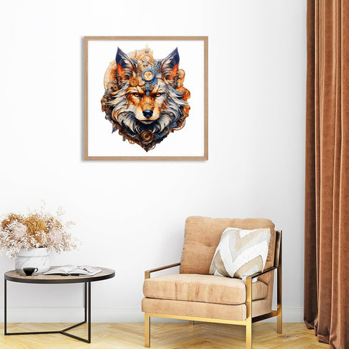 '-148pcs 11.4 9.4in Wooden Puzzles for Adults - Mechanical Gearwolf Wooden Jigsaw Puzzle - Unique Animal Shaped Wood