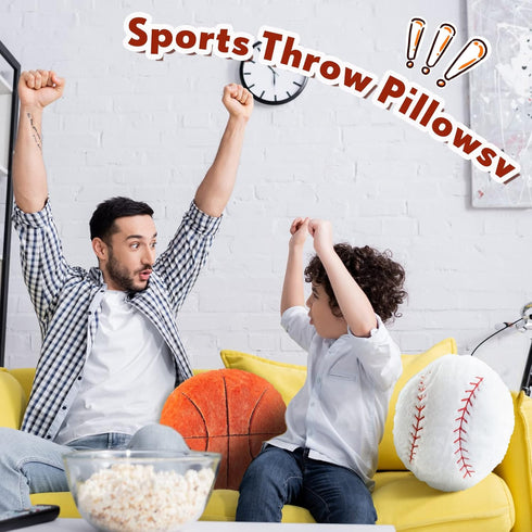 Fluffy Stuffed Sports Throw Pillows, 4 Pcs Soccer Ball, Basketball, Baseball, Football Plush Toy Cushions