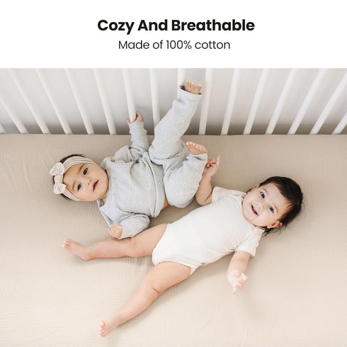 2 Pack, 52"x28" Konssy Muslin Crib Sheets for Boys, Soft Cotton Neutral Baby Sheets for Standard Crib Mattress (Fog