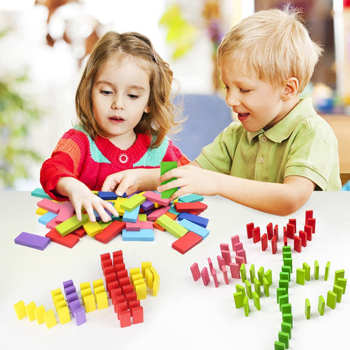 WOOD CITY 1000 Piece Dominoes Set for Kids, Colorful Tiles for Building, Stacking, Racing, with Extra 20 Blocks and