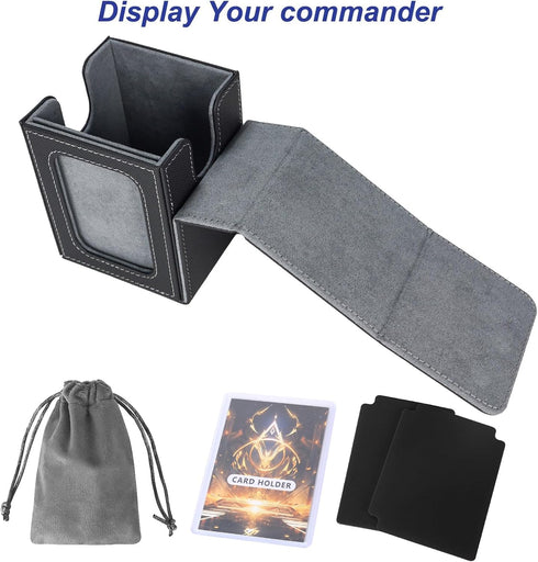 MTG Deck Box for Commander Display, Fits 100 Double Sleeved Cards, Black/Grey Card Storage Box with Dividers
