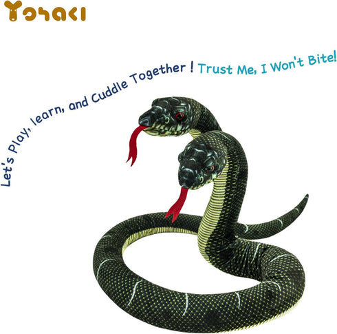 52'' Snake Plush Toy, Washable Simulated Cuddle Toy, Cute Children's Gift for Boys and Girls, Two-Headed Finger Puppet,