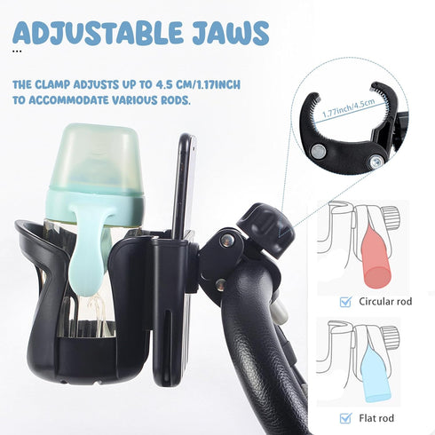 LAIFILI 2-in-1 360Rotatable Stroller Cup Holder with Phone Holder, Bike Cup Holder, Universal Cup Holder for Uppababy