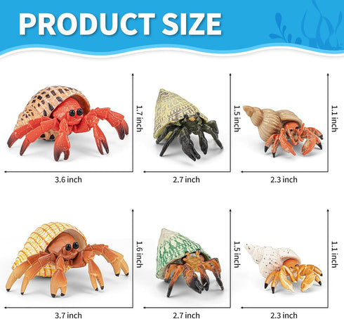 6PCS Hermit Crab Figurines Toys,Ocean Sea Animals Toys Figures, Realistic Soft Sea Creatures Toys for Kids Boys