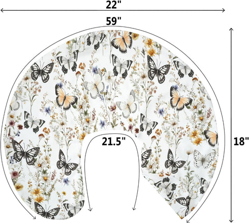 Summer Boho Floral Butterflies Nursing Pillow Covers for Boy Girl Vintage Wildflowers Leaves Nursery Feeding Pillowcase