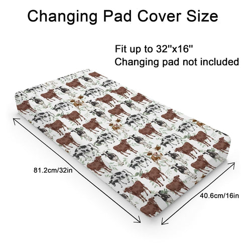Cute Cows Changing Pad Covers Watercolor Cows Green Leaves Baby Nursery Diaper Changing Pad Sheets for Boys Girls Ultra Soft Breathable Stretch Changing Table Mat Sheets Cover 32''x16''