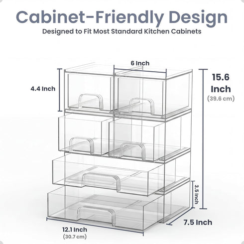Farazza 6-Pack Set Countertop Clear Baby Bottle Organizer For Cabinet, Storage Bins with Pull-Out Drawers, Organizer