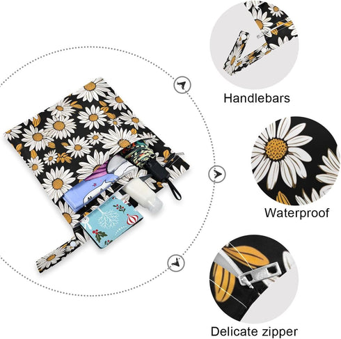 FUGIDOG 2 Daisy Wet Dry Bag Wterproof Reusable Wet Bags with Zippered Pockets Travel Toiletry Pouch for Cloths Diaper