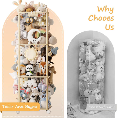 Stuffed Animal Storage,Wood Stuffed Animal Storage Zoo with Wheels,Vertical Stuffed Animal Holder with Thicker Elastic