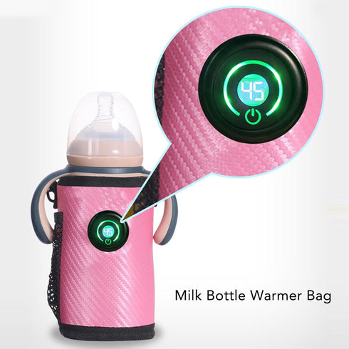 ZJchao Portable Heating Milk Bottle Bag Digital Display Temperature Adjust Baby Bottle Warmer for Home Travel PU Bottle