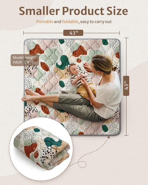43" 43" Blissful Diary Portable Baby Play Mats for Floor, Thicker Cushioned Foldable Baby Crawling Mat for Indoor