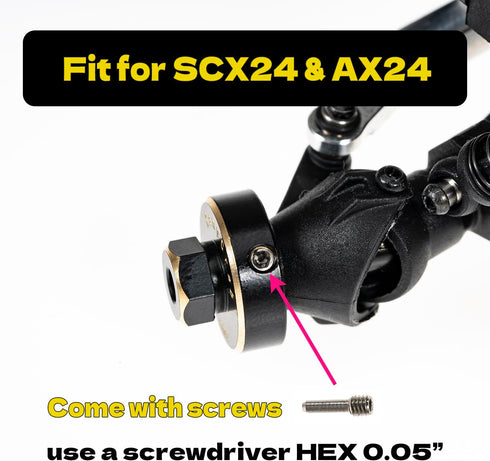 RampCrab Hex Wheel Hubs Extension Kit +5mm for SCX24 AX24, Brass Extended Hex Hub Wheel Spacers for RC Crawler Car