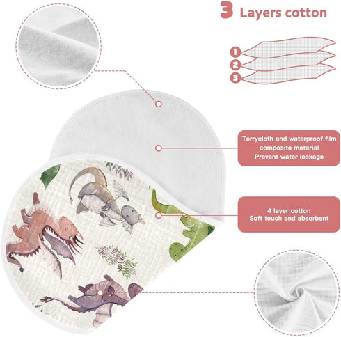 GOODOLD Set 4 Pack Cute Dragons Pattern Muslin Baby Burp Cloths - Super Absorbent and Soft Burping Rags - Cotton Burp