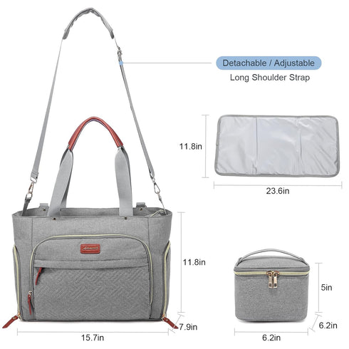 Set, 3-Piece Set 15.7" 8" 11", 3 LOVEVOOK Diaper Bag with Laptop Pocket, Cooler Bag & Changing Pad, Fits Most Breast